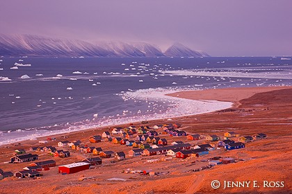 Qaanaaq and Baffin Bay at sunrise, Northwest Greenland